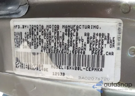 1998 Toyota Camry Le из США, поврежденный, VIN 4T1BG22K6WU195940